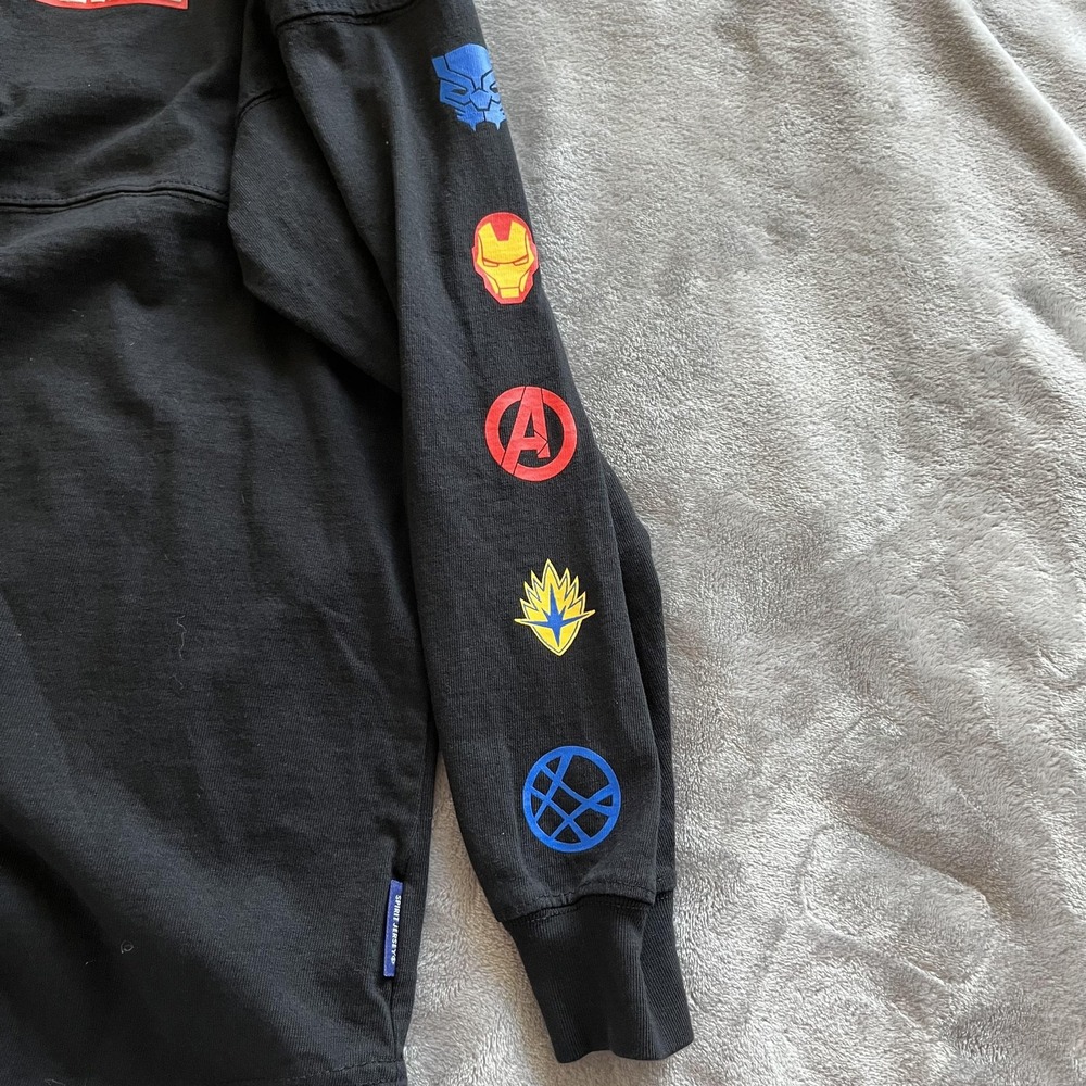 Marvel Shirt Mens Small Black Disney Spirit Jersey Long Sleeve Avengers Logos - Picture 8 of 13